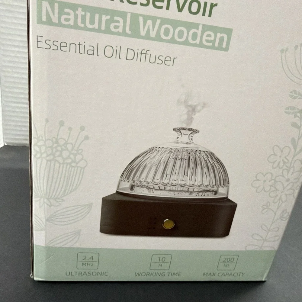 NEW Glass Essential Oil Diffuser Humidifier, 200ml Ultrasonic Yellow-wood Grain